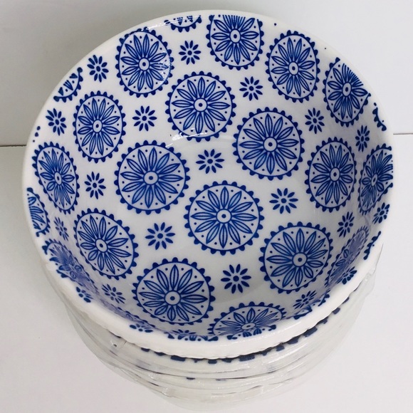 4 Signature International Shibori Tie Dye Cereal Bowls Blue White 5” - Picture 7 of 9